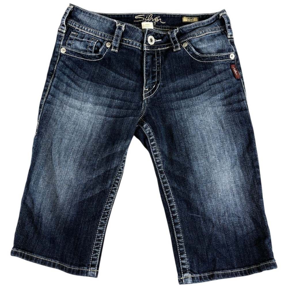Silver Jeans Co. Suki Bermuda Shorts Womens 29 Blue Denim Dark Wash Faded Y2K